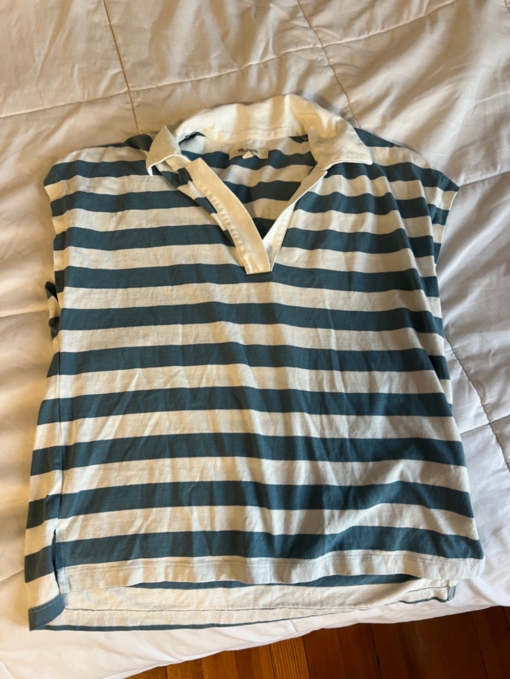 Madewell Blue and White Striped Polo Top size XS